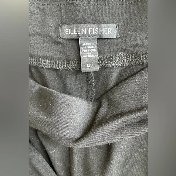 Eileen Fisher Fine Jersey Wide Leg Cropped Slit Pants Black Women's Size L - Picture 8 of 13